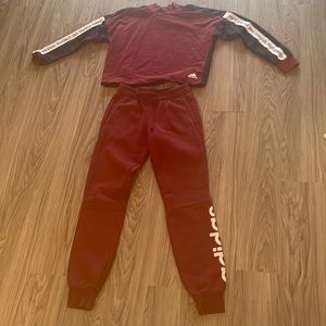 Adidas maroon with blue sweatsuit bottoms size: XS and Top is size: S